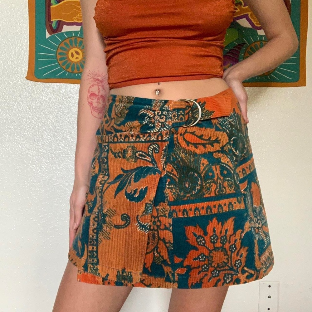 Urban Outfitters Orange/Turquoise Mini Skirt with Side Belt